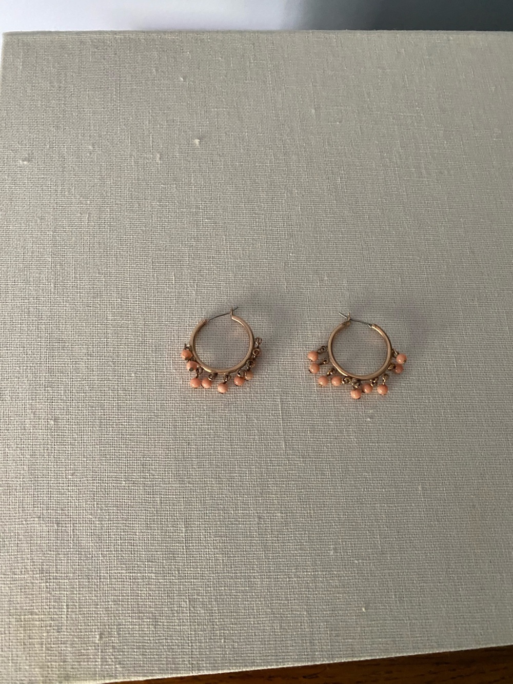 Gold Hoop Earring with Coral Bead Tassels